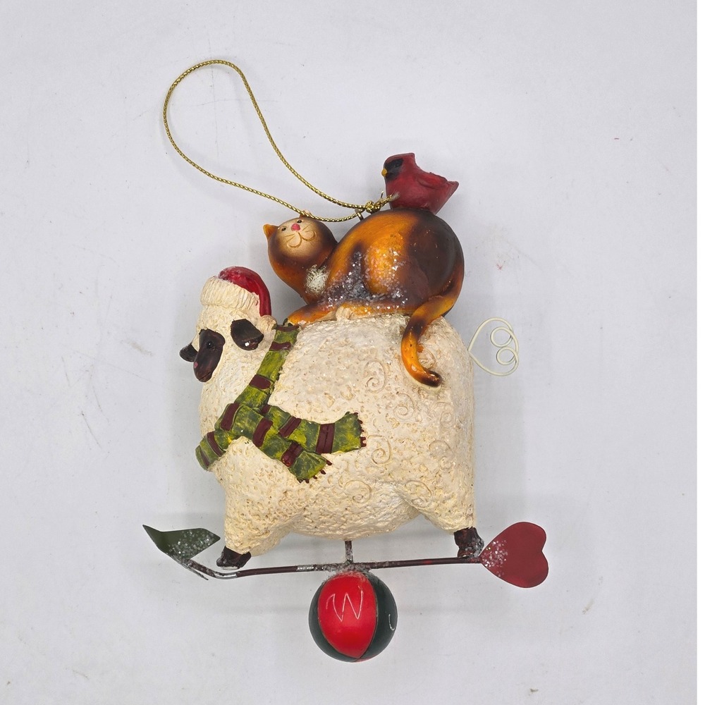 Folk Art Farm Animals Christmas Ornament (Sheep, Cat,‎ Cardinal, Weathervane)